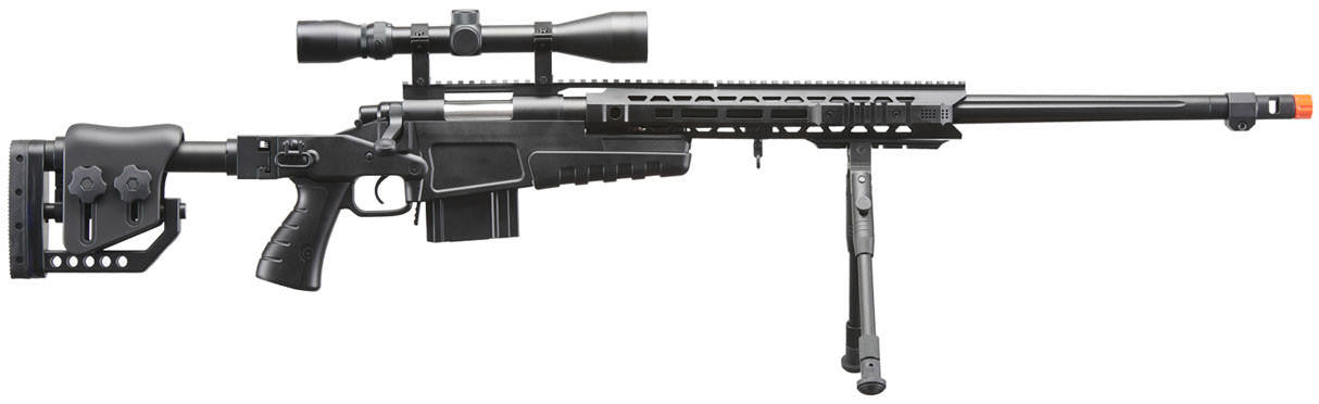 WellFire MB4419-2 Bolt Action Airsoft Sniper Rifle w/ Scope and Bipod, Black
