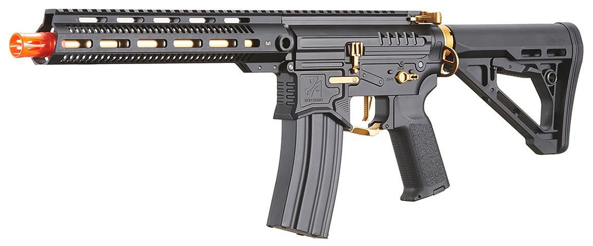 Zion Arms R15 Mod 1 Long Rail Airsoft Rifle with Delta Stock, Black/Gold