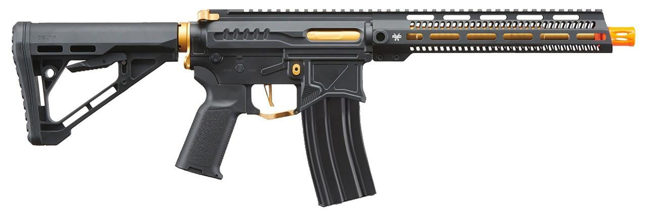 Zion Arms R15 Mod 1 Long Rail Airsoft Rifle with Delta Stock, Black/Gold