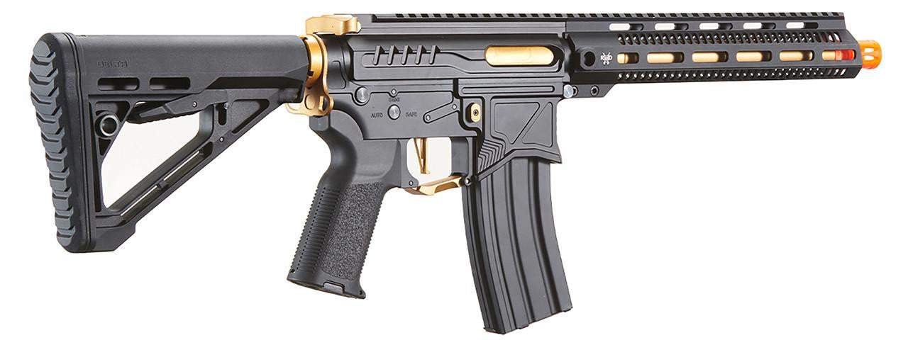 Zion Arms R15 Mod 1 Long Rail Airsoft Rifle with Delta Stock, Black/Gold