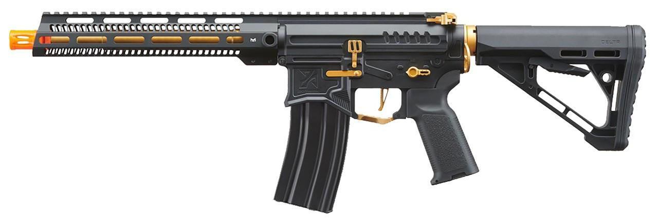Zion Arms R15 Mod 1 Long Rail Airsoft Rifle with Delta Stock, Black/Gold