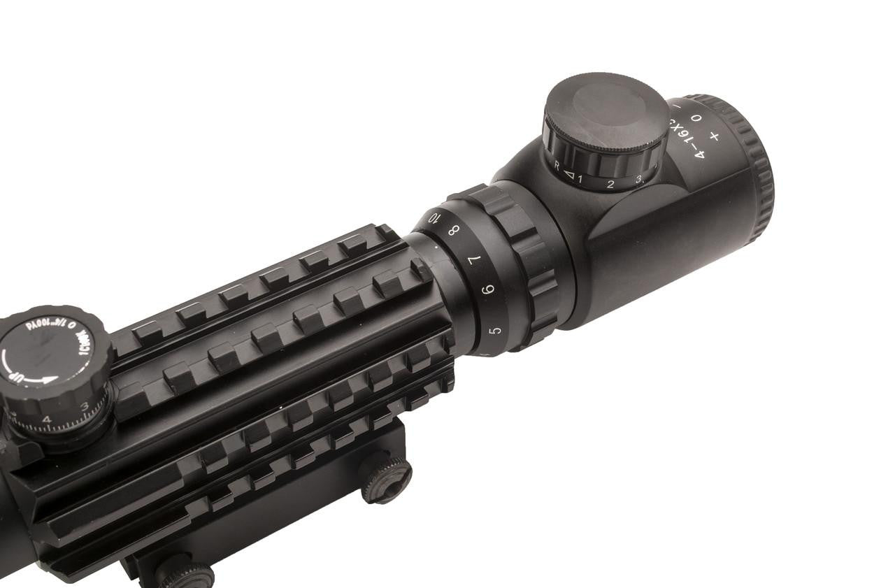 4-16X50mm Tri-Rail Illuminated Sniper Rifle Scope w/ Built In Mount