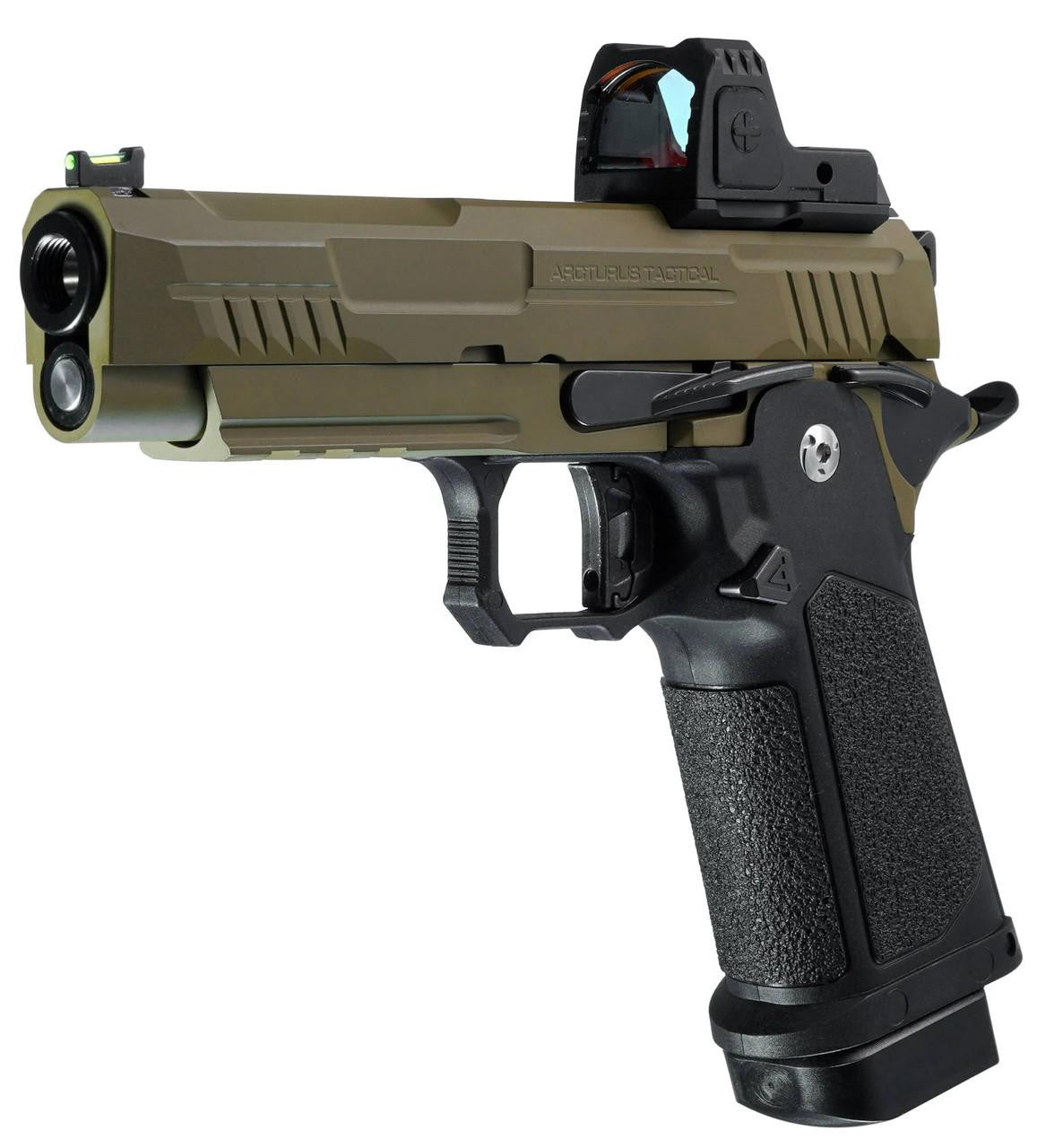 ARCTURUS Vanguard 4.3" Hi-Capa GBB Airsoft Pistol w/ Optics Ready Slide & ARS-1 Red Dot Combo, Black/Tan