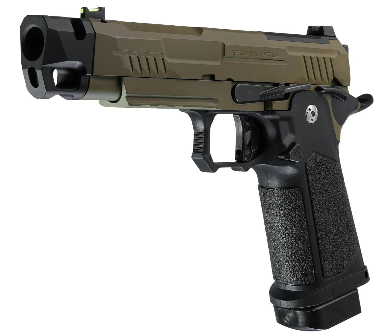 ARCTURUS Vanguard 4.3" Hi-Capa GBB Airsoft Pistol w/ Optics Ready Slide & Compensator, Black/Tan