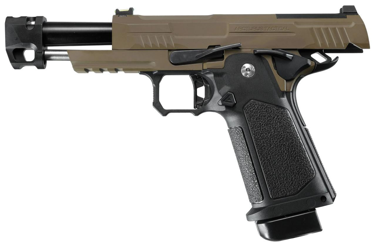 ARCTURUS Vanguard 4.3" Hi-Capa GBB Airsoft Pistol w/ Optics Ready Slide & Compensator, Black/Tan