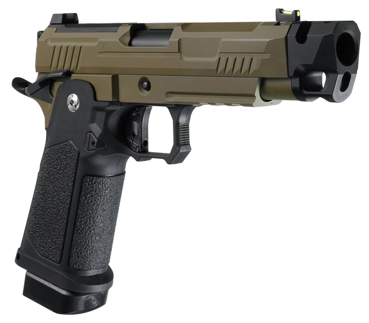 ARCTURUS Vanguard 4.3" Hi-Capa GBB Airsoft Pistol w/ Optics Ready Slide & Compensator, Black/Tan