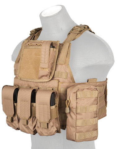 Lancer Tactical Assault Airsoft Tactical Vest, Coyote Brown
