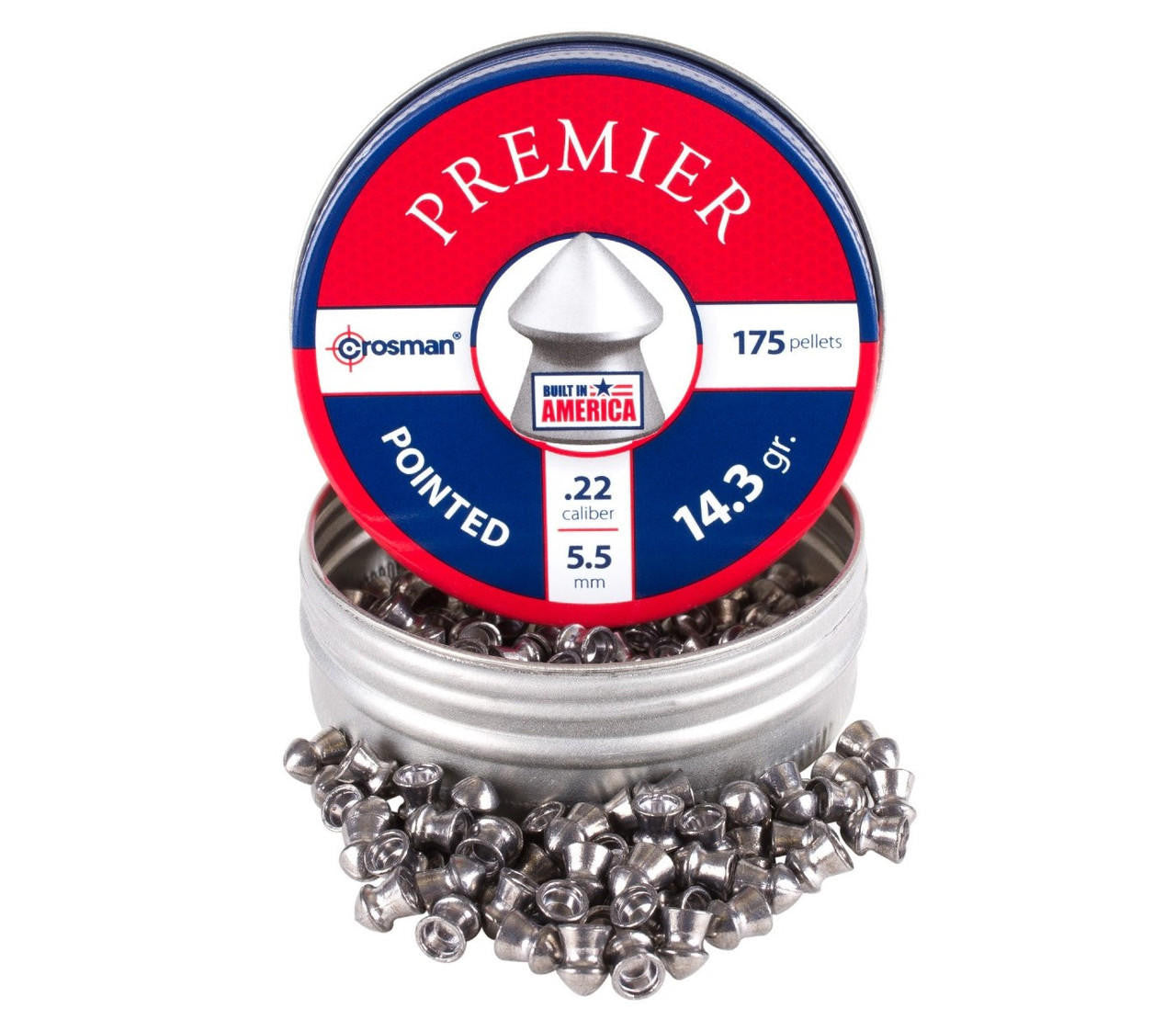 Crosman Field Hunting .22 Cal 14.3 Grains Pointed Pellets, 175ct, Silver