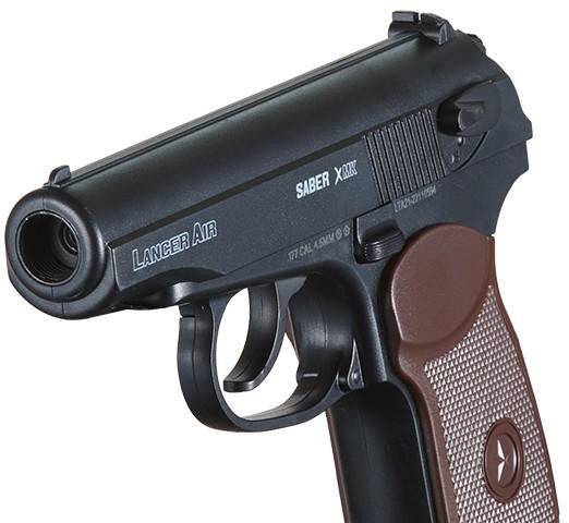 Lancer Air Saber XMK CO2 .177 Cal Airgun Pistol, Black/Brown