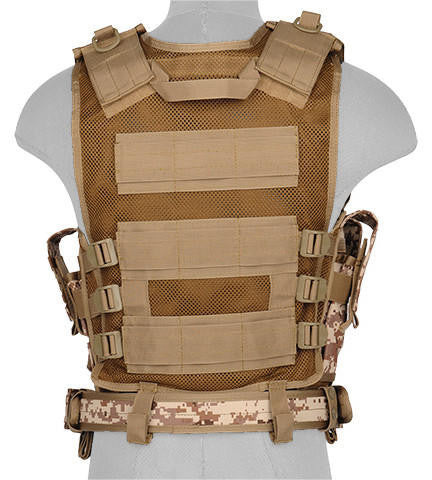Lancer Tactical 1000D Nylon Airsoft Combat Vest w/ Holster, Desert Digital