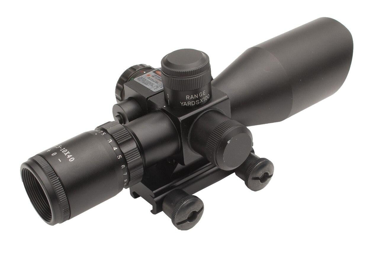 Lancer Tactical 2.5-10X Dual Color Illuminated Mil Dot Crosshair Scope w/ Red Laser