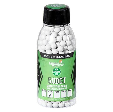 Lancer Tactical 500 Round 0.32g Streamline Competition Grade Outdoor Airsoft BBs, White