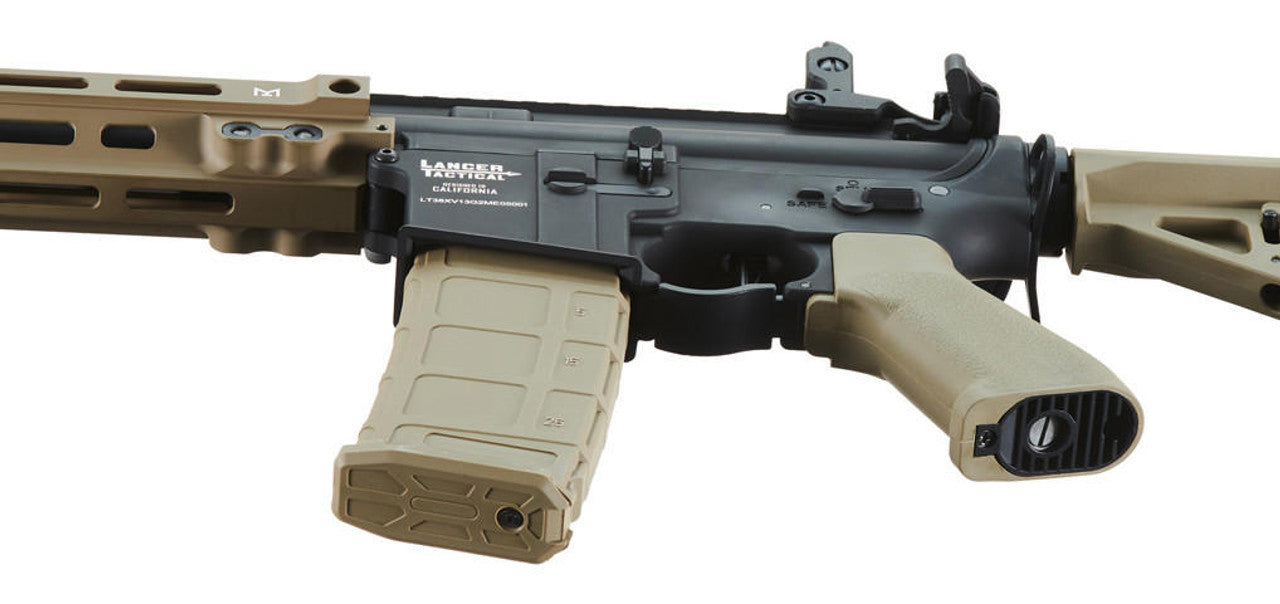 Lancer Tactical Blazer 10’’ M-LOK Proline Series M4 Airsoft Rifle with Delta Stock & Mock Suppressor Two-Tone