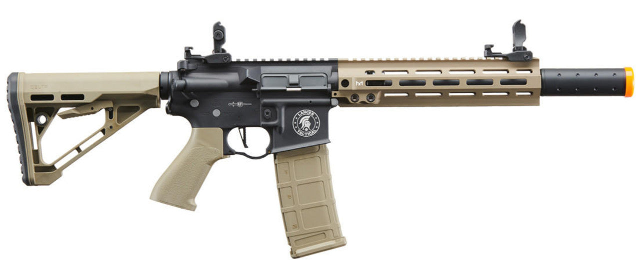 Lancer Tactical Blazer 10’’ M-LOK Proline Series M4 Airsoft Rifle with Delta Stock & Mock Suppressor Two-Tone
