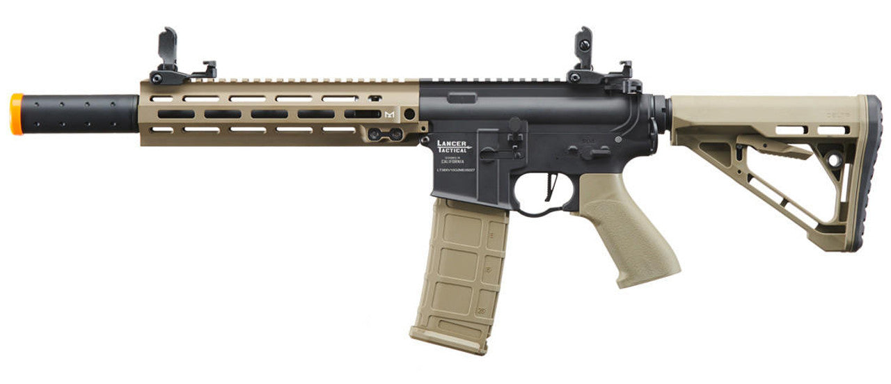 Lancer Tactical Blazer 10’’ M-LOK Proline Series M4 Airsoft Rifle with Delta Stock & Mock Suppressor Two-Tone