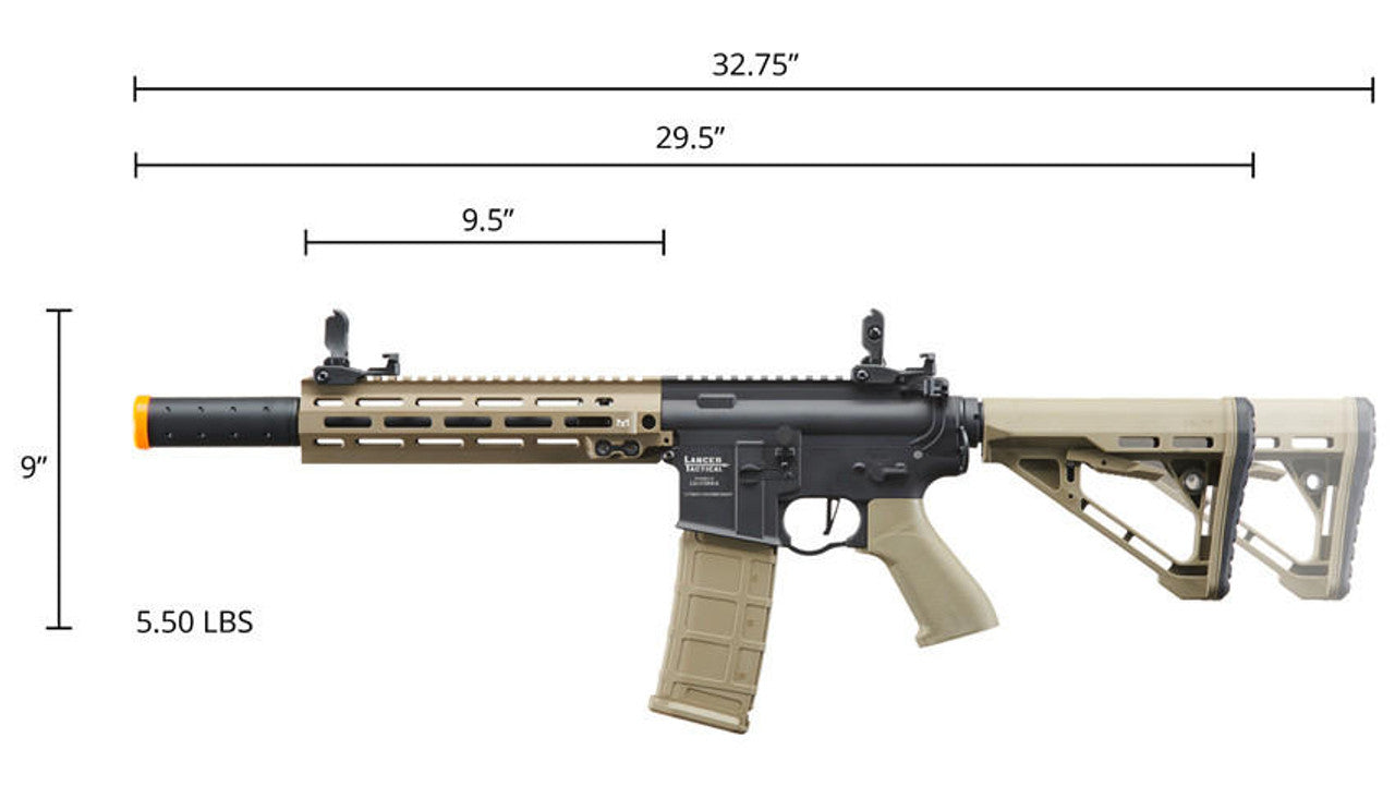 Lancer Tactical Blazer 10’’ M-LOK Proline Series M4 Airsoft Rifle with Delta Stock & Mock Suppressor Two-Tone