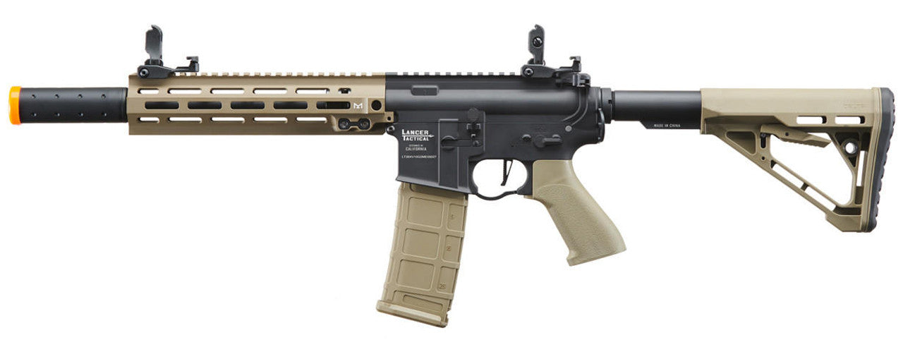 Lancer Tactical Blazer 10’’ M-LOK Proline Series M4 Airsoft Rifle with Delta Stock & Mock Suppressor Two-Tone