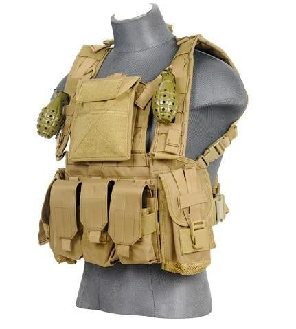 Lancer Tactical Modular Chest Rig with Pouches, Tan