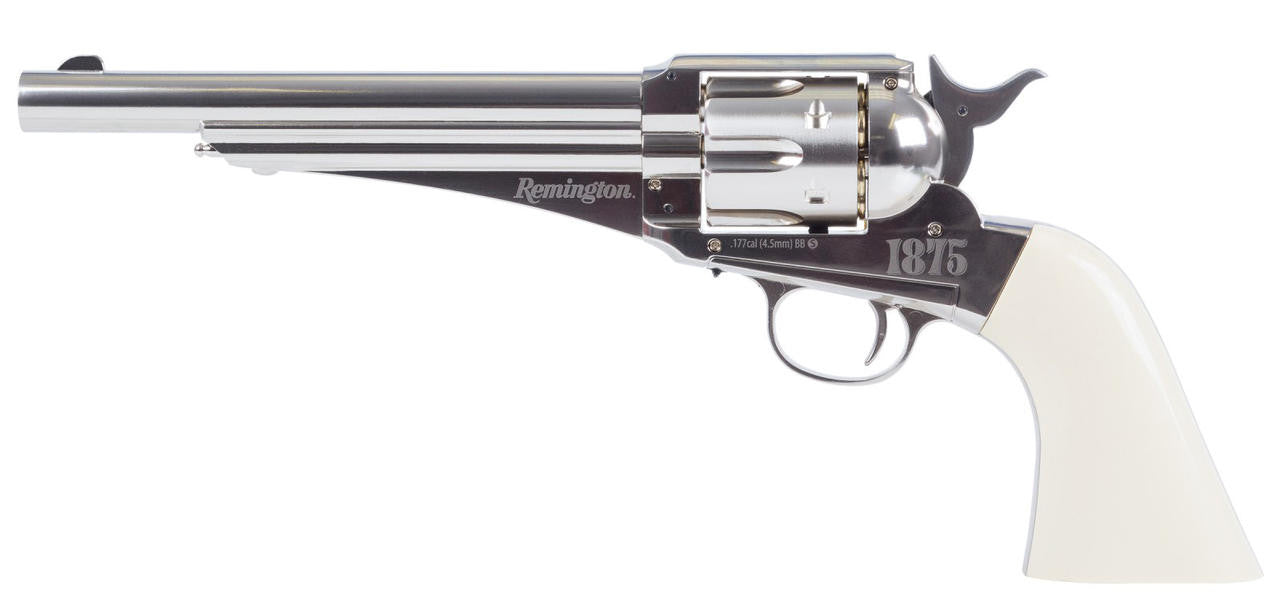 Remington 1875 CO2 Dual Ammo Replica 0.177 Cal Revolver Airgun Silver/White