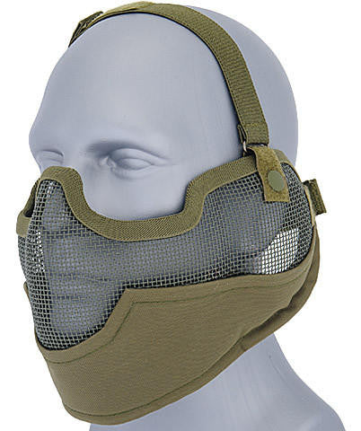 UK Arms Tactical Metal Mesh Half Mask with Ear Protection for Airsoft, OD Green