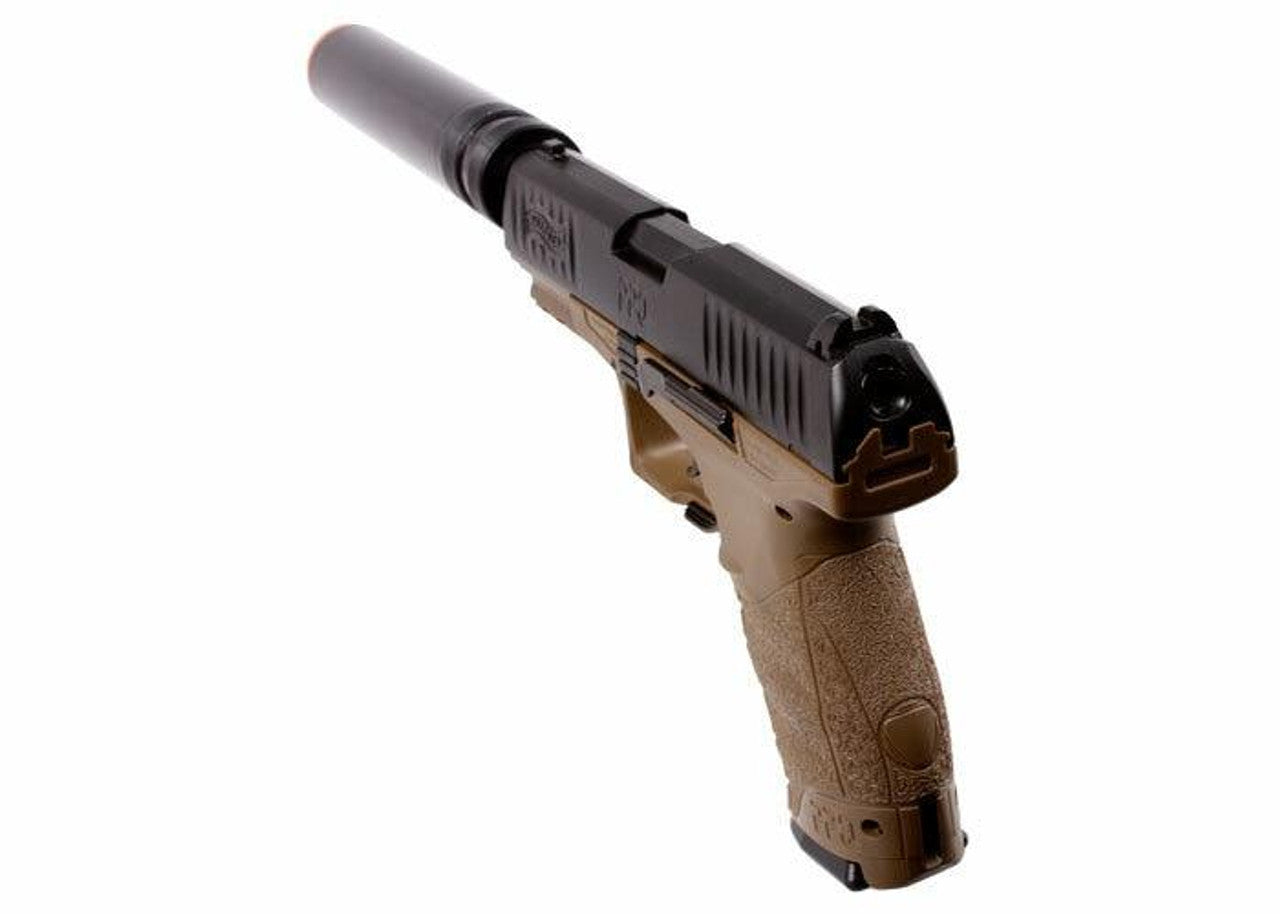 Walther PPQ Combat Airsoft Spring Pistol Kit with Fake Silencer and Extra Magazines and BBs Dark Earth