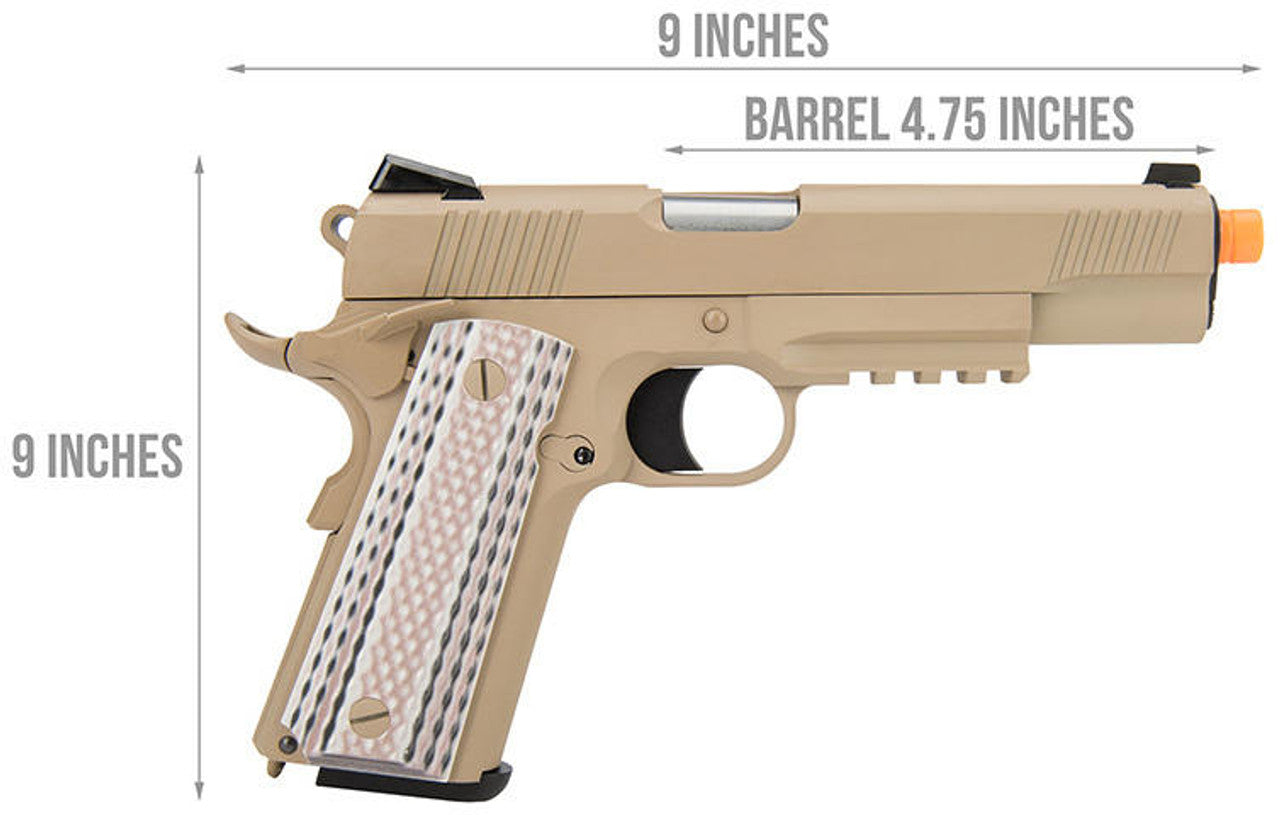WE Tech Full Metal 1911 M45A1 Gas Blowback Airsoft Pistol Tan